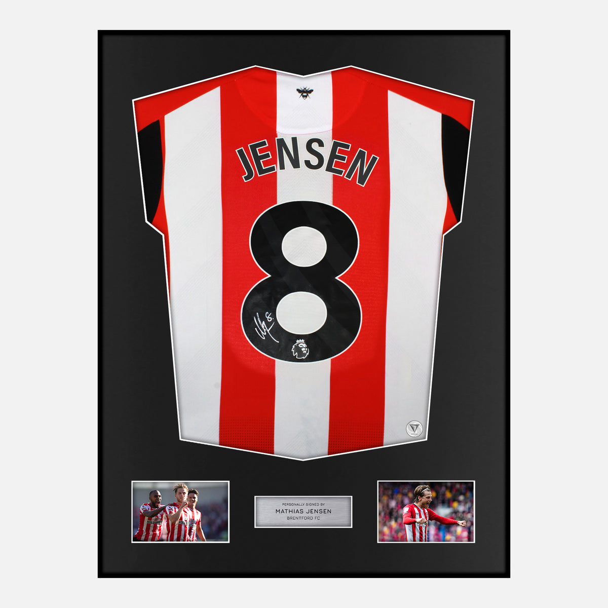 Framed Mathias Jensen Signed Brentford Shirt 2023-25 Home [Classic] — Verified autograph with NFC and certificate | The Vault