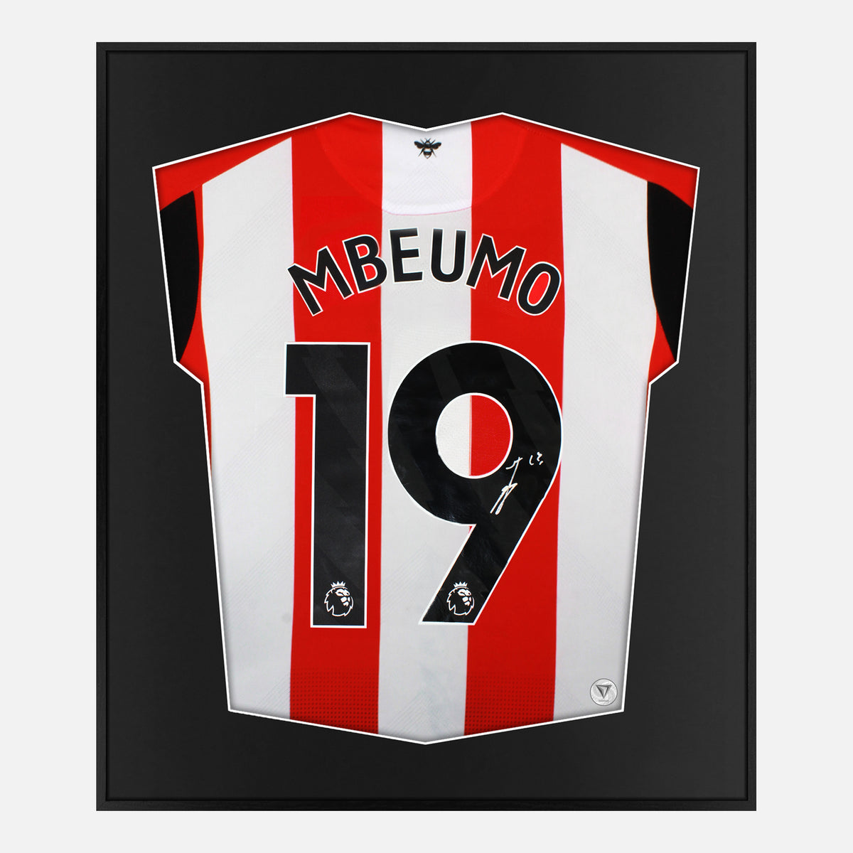 Framed Mbeumo Signed Brentford Shirt, Red/White Home [Lite] — Authentic signature with NFC and COA | The Vault