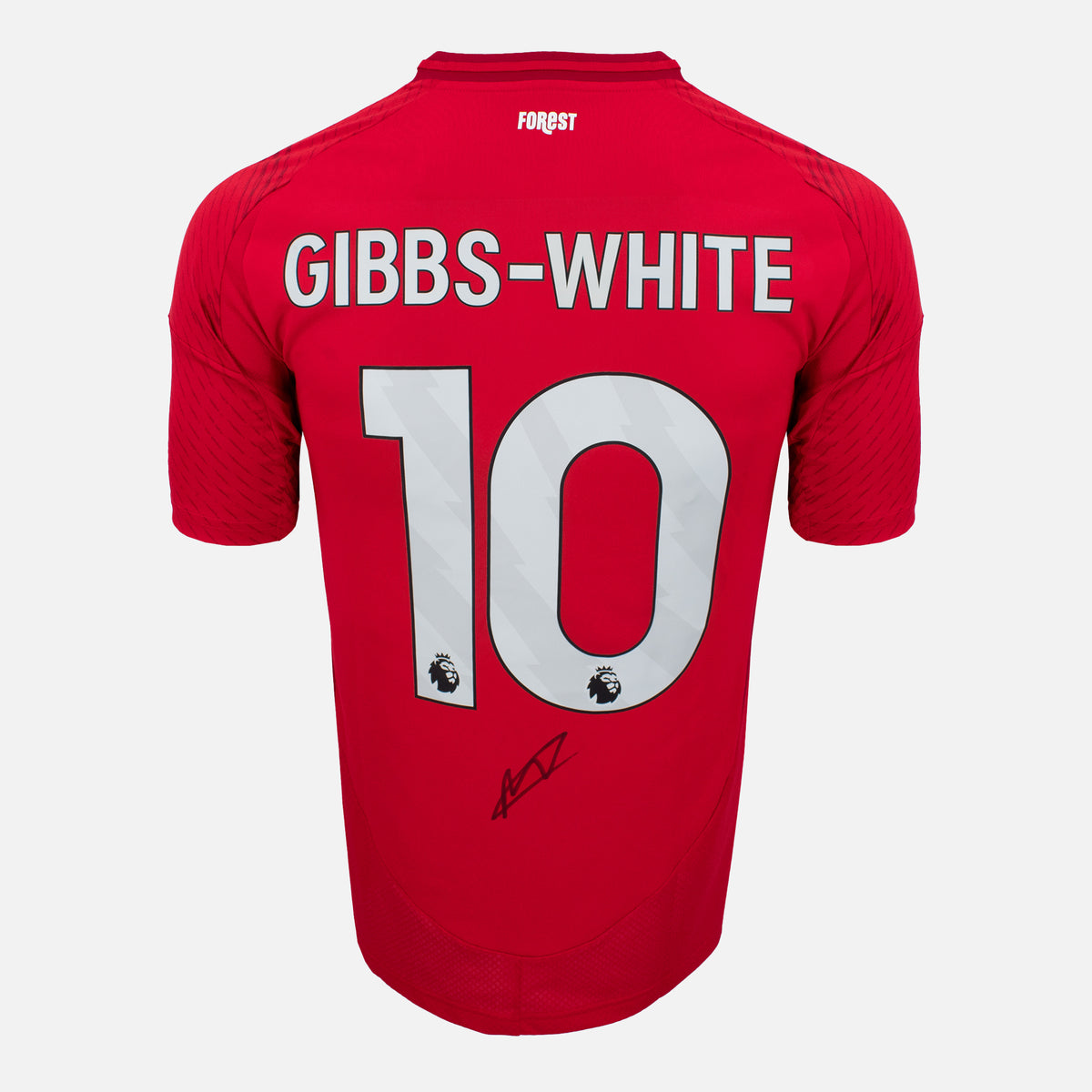 Morgan Gibbs-White Signed Nottingham Forest Shirt Red Home [10] — Nottingham Forest signed shirt from the 2024 to 2025 season | The Vault
