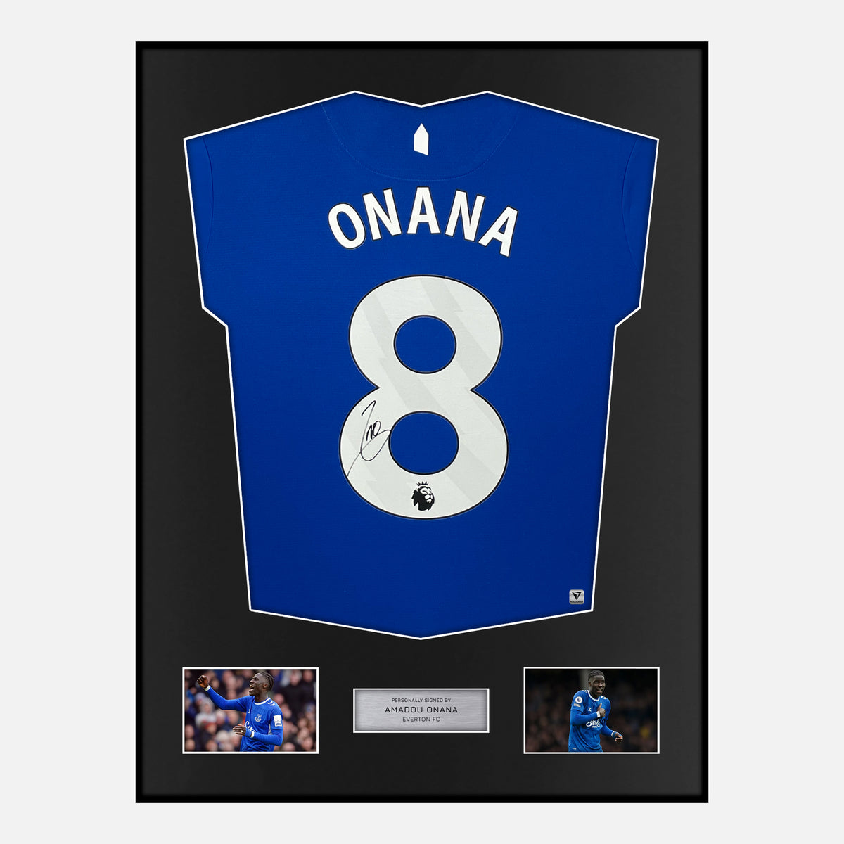 Framed Amadou Onana Signed Everton Shirt 2023-24 Home 8 [Classic] — Verified autograph with NFC and certificate | The Vault
