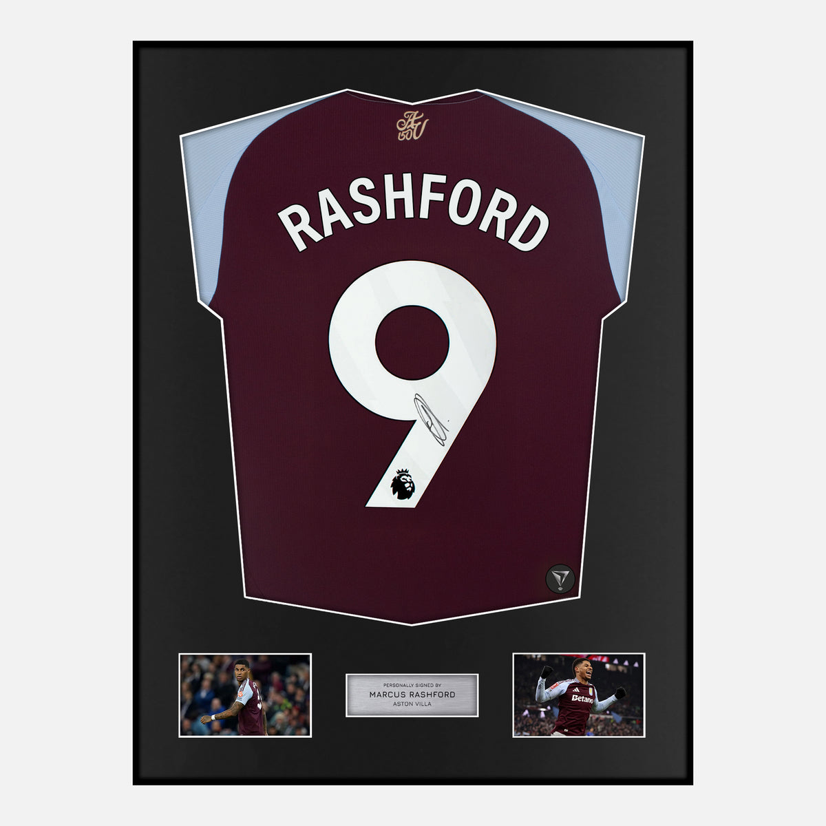 Framed Marcus Rashford Signed Aston Villa Shirt 2024-25 Home [Classic] — Classic framed Aston Villa shirt signed by Marcus Rashford | The Vault