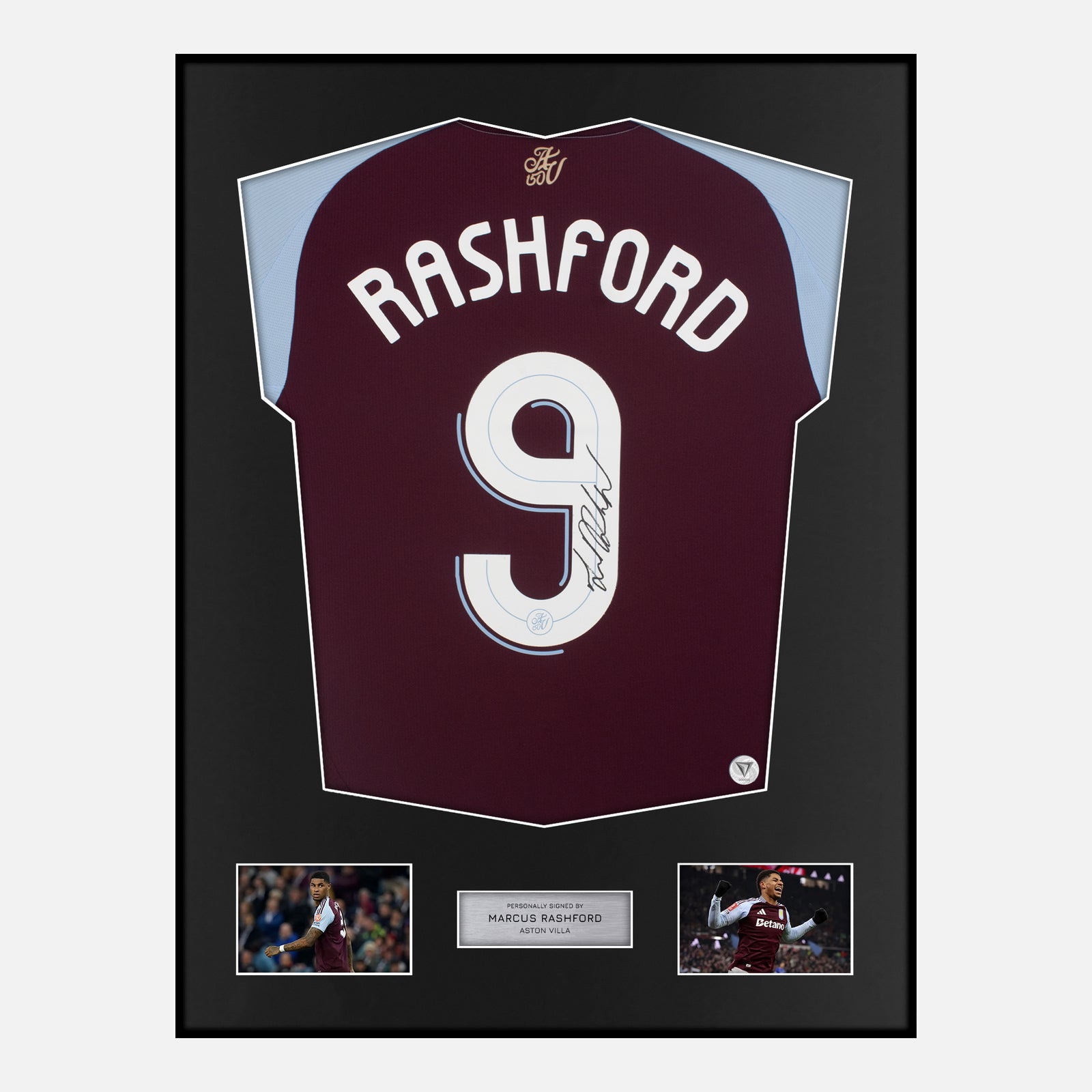Framed Marcus Rashford Signed Aston Villa Shirt 2024-25 Home [Classic]