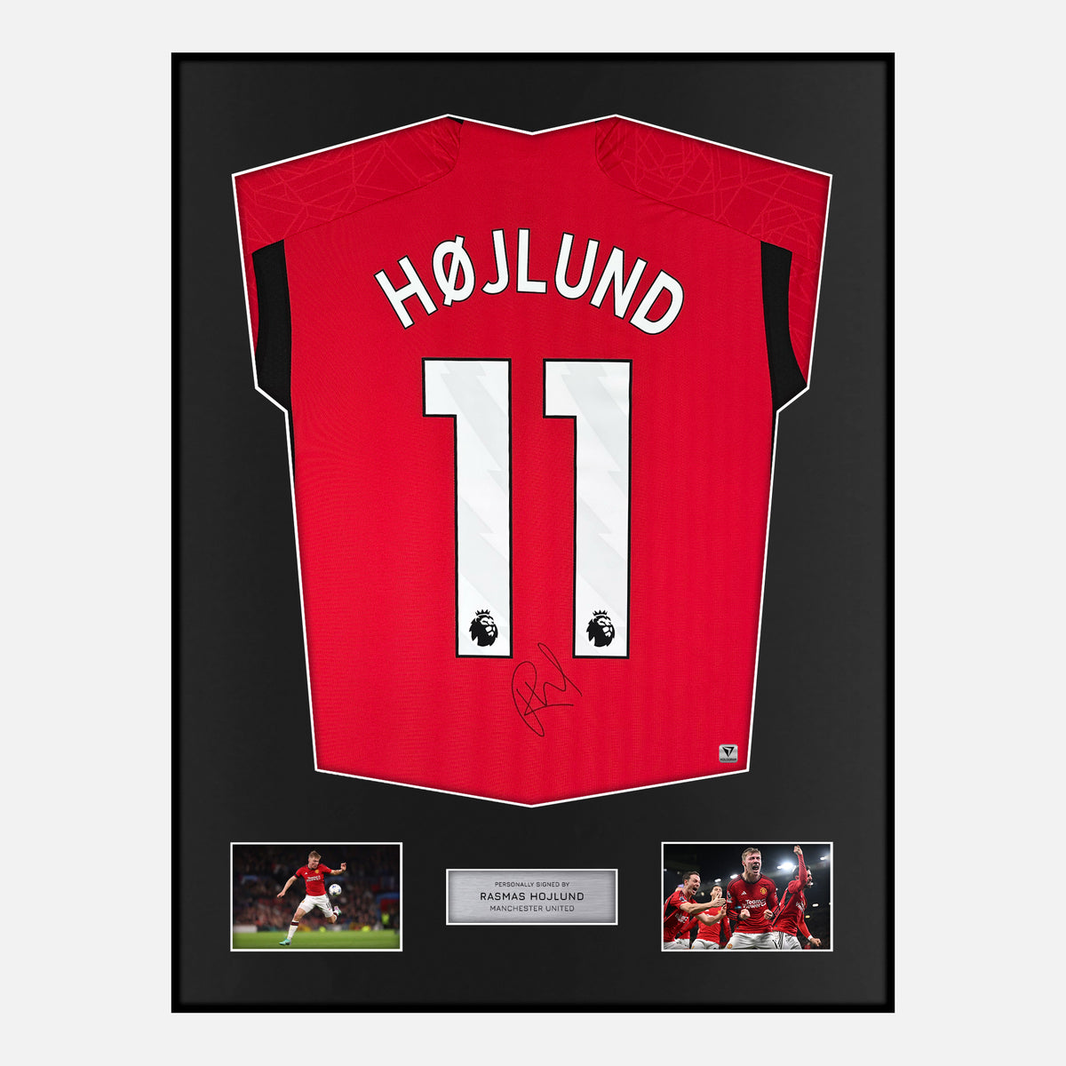 Framed Rasmus Hojlund Signed Manchester United Shirt Home 2023-24 [Classic] — Verified autograph with NFC and certificate | The Vault