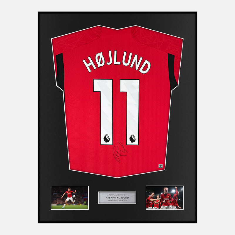 Framed Rasmus Hojlund Signed Manchester United Shirt Home 2023-24 [Modern]
