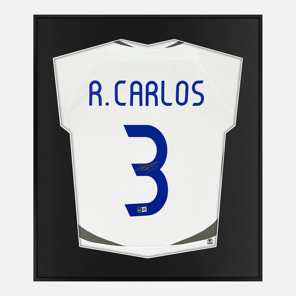 Framed Roberto Carlos Signed Shirt, Real Madrid Home [Lite] — Authentic signature with NFC and COA | The Vault