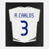 Framed Roberto Carlos Signed Real Madrid Shirt 2006-08 Home [Mini]