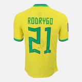 Framed Rodrygo Signed Brazil Shirt, Authentic Home [Lite]