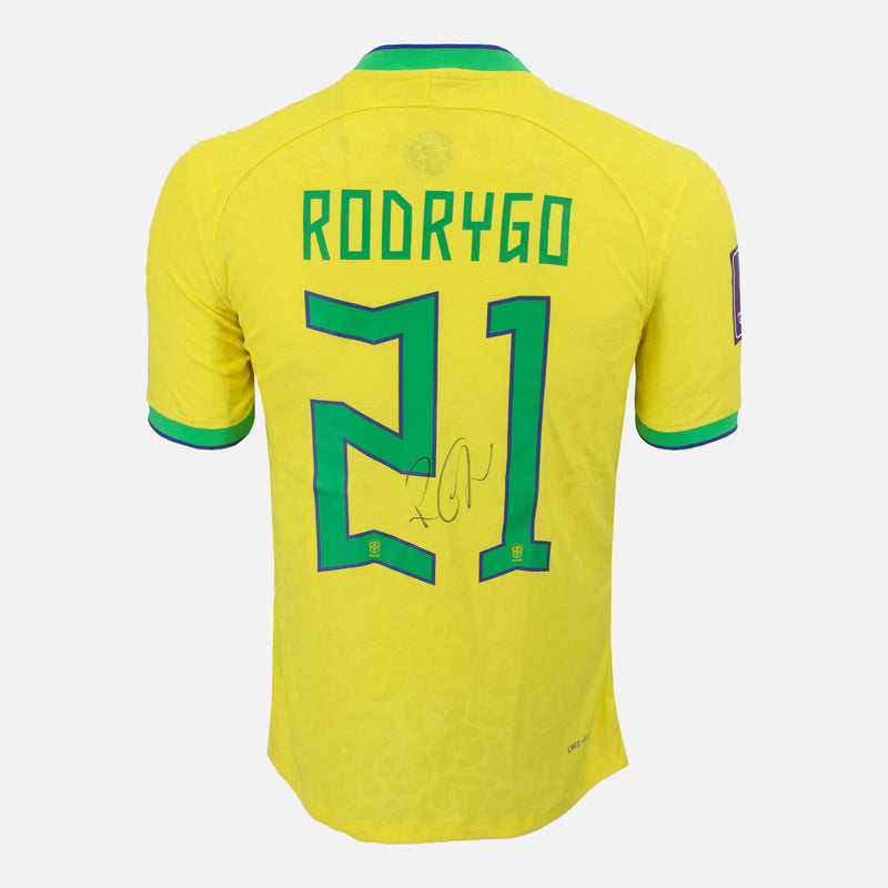 Framed Rodrygo Signed Brazil Shirt, Authentic Home [Lite]