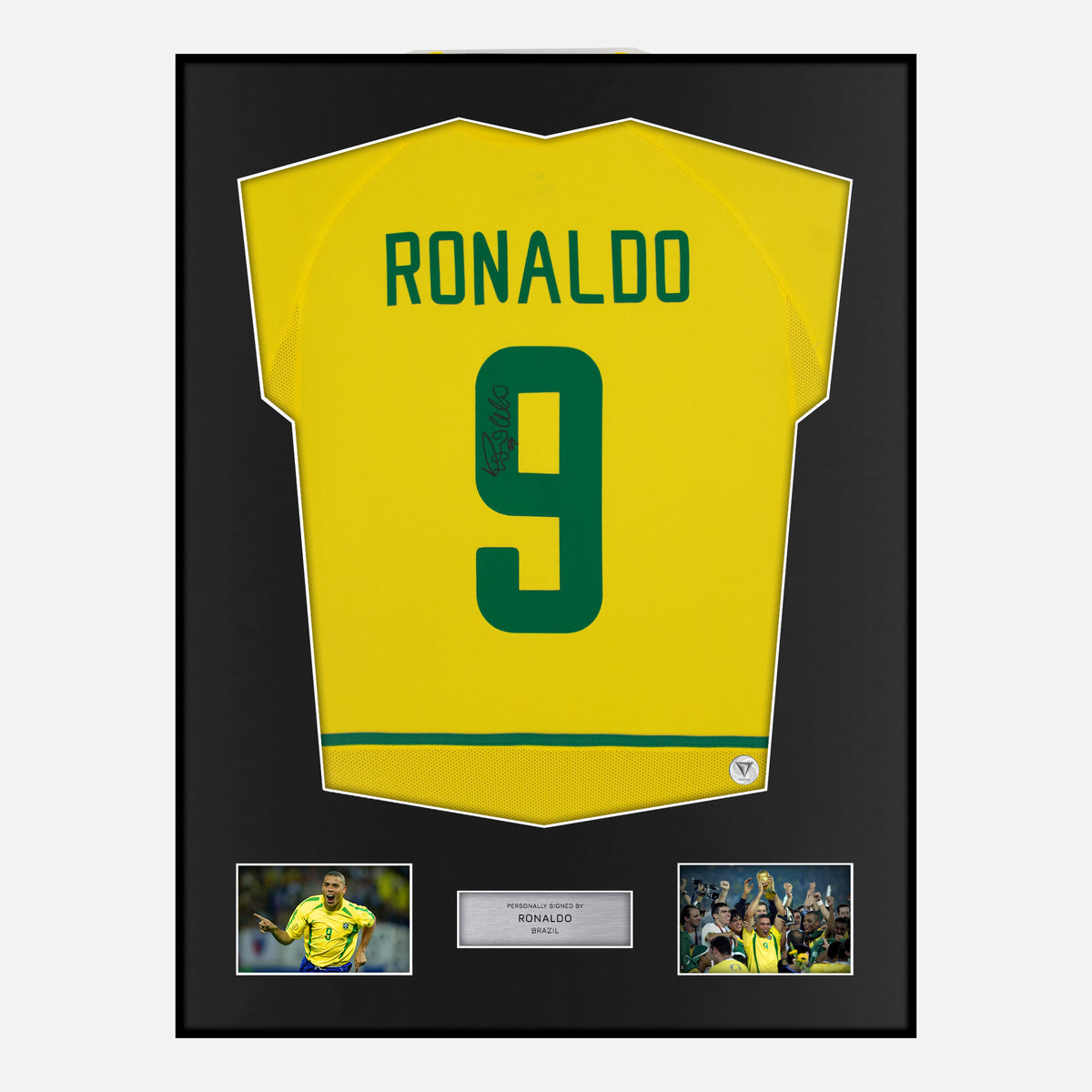 Framed Ronaldo Signed Brazil Shirt 2002 World Cup [Classic] — Verified autograph with NFC and certificate | The Vault