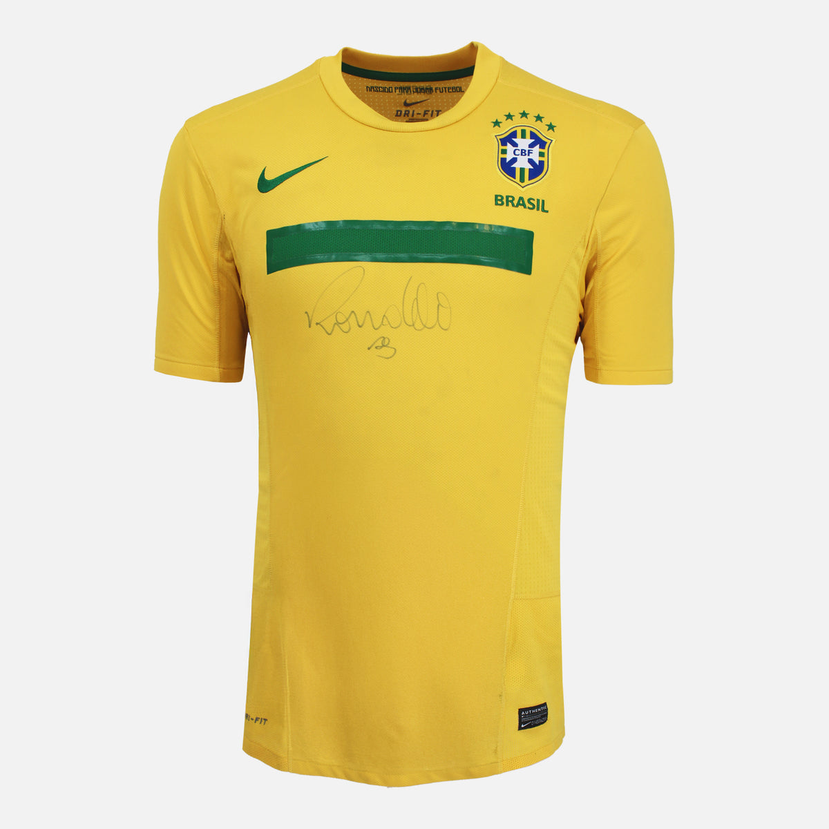 Ronaldo Signed Brazil Shirt 2011-12 Home [Front] — Official Brazil shirt signed by Ronaldo Nazário | The Vault
