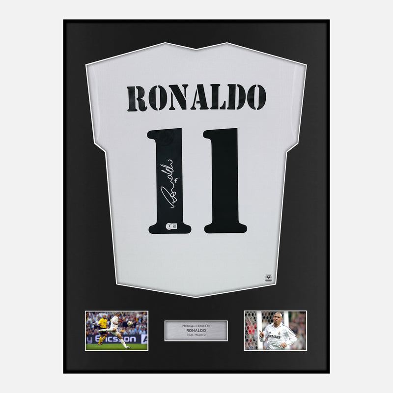Framed Ronaldo Signed Real Madrid Shirt 2002-03 Home [Modern]