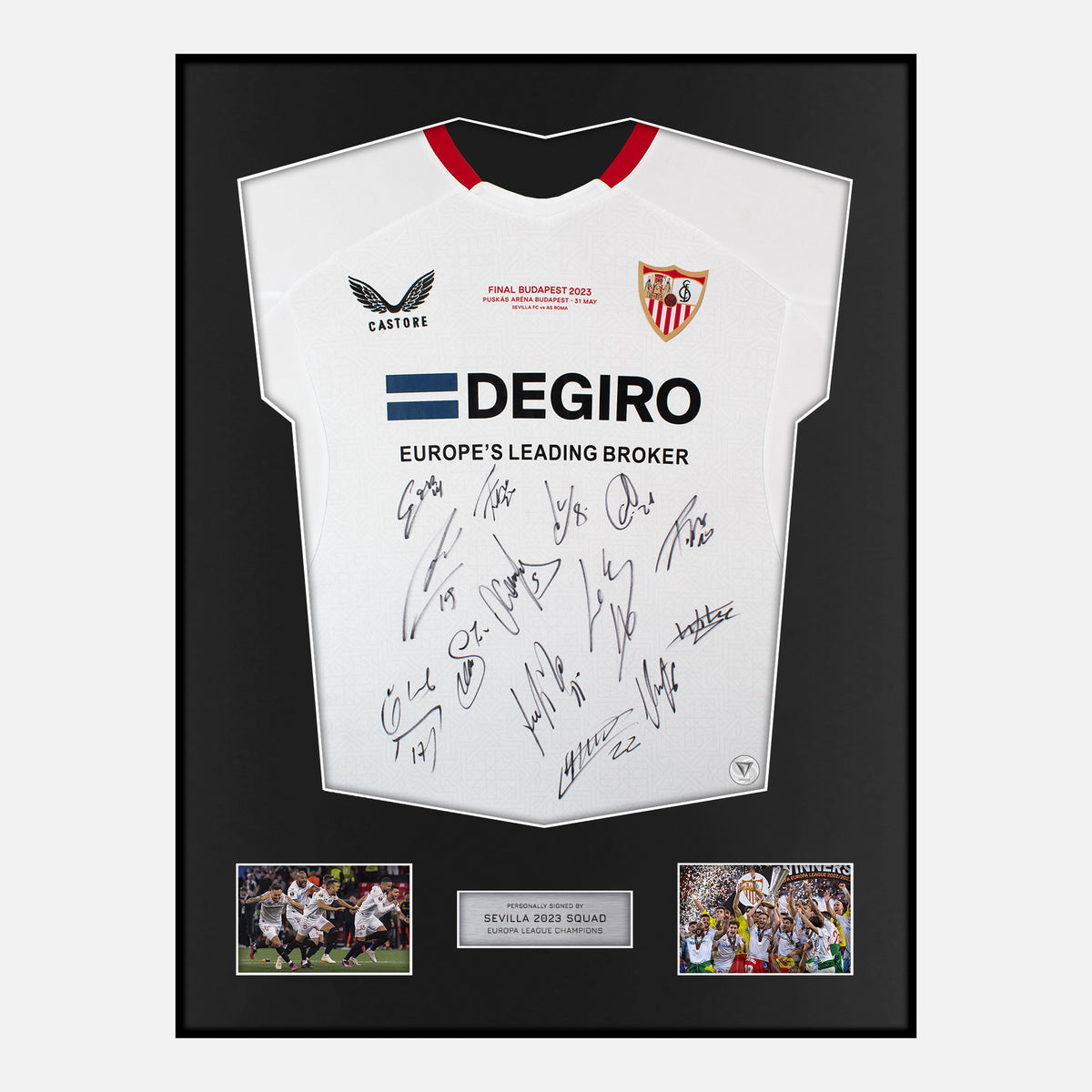 Framed Squad Signed Sevilla Shirt 2023 Europa League Winners [Classic] — Verified autograph with NFC and certificate | The Vault