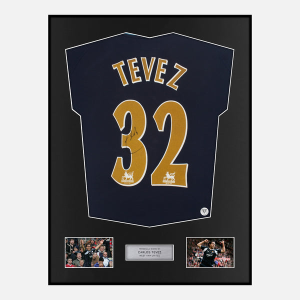 Framed Carlos Tevez Signed West Ham United Shirt 2006-07 Away [Classic]