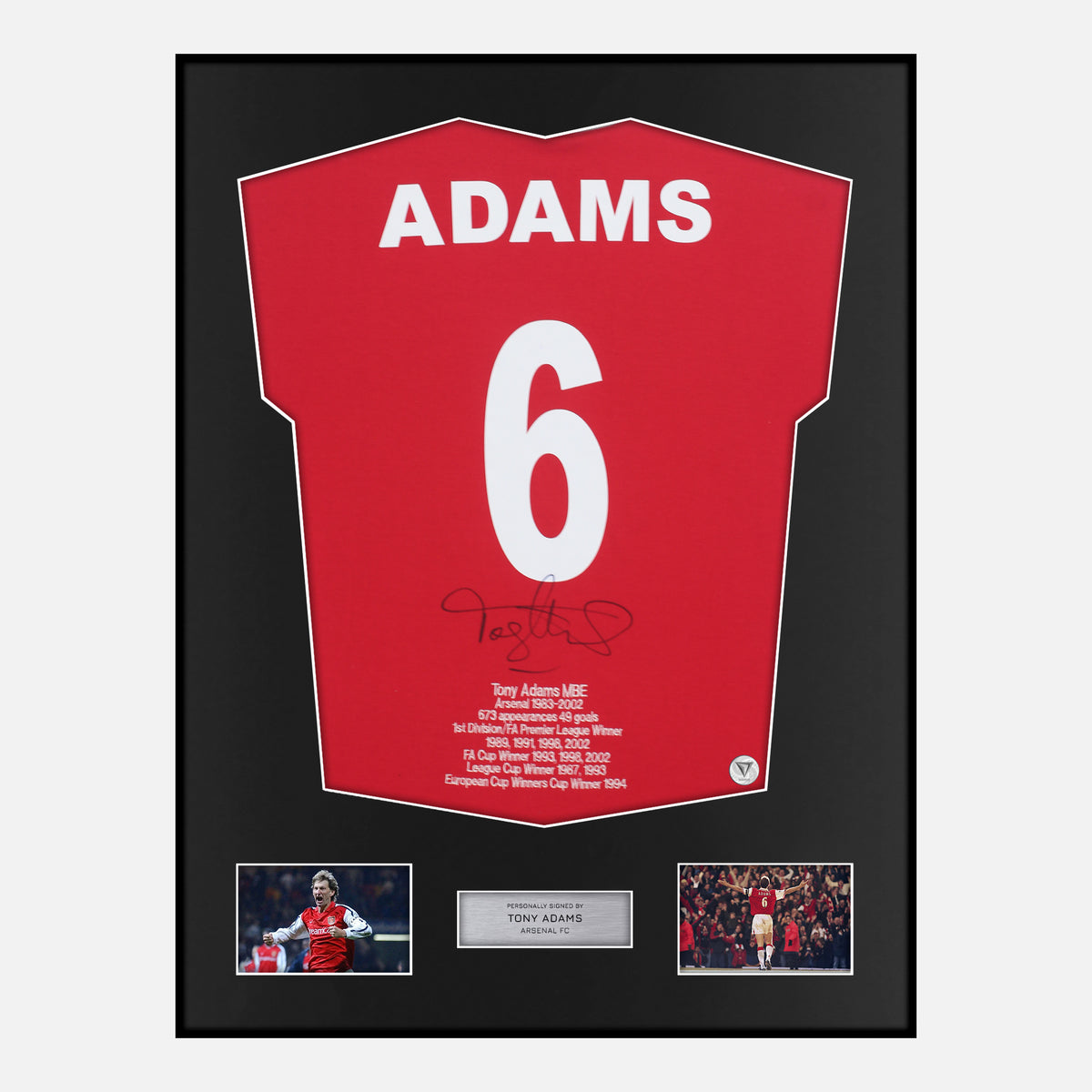 Framed Tony Adams Signed Arsenal Shirt [Classic] — Classic framed Arsenal shirt signed by Tony Adams | The Vault