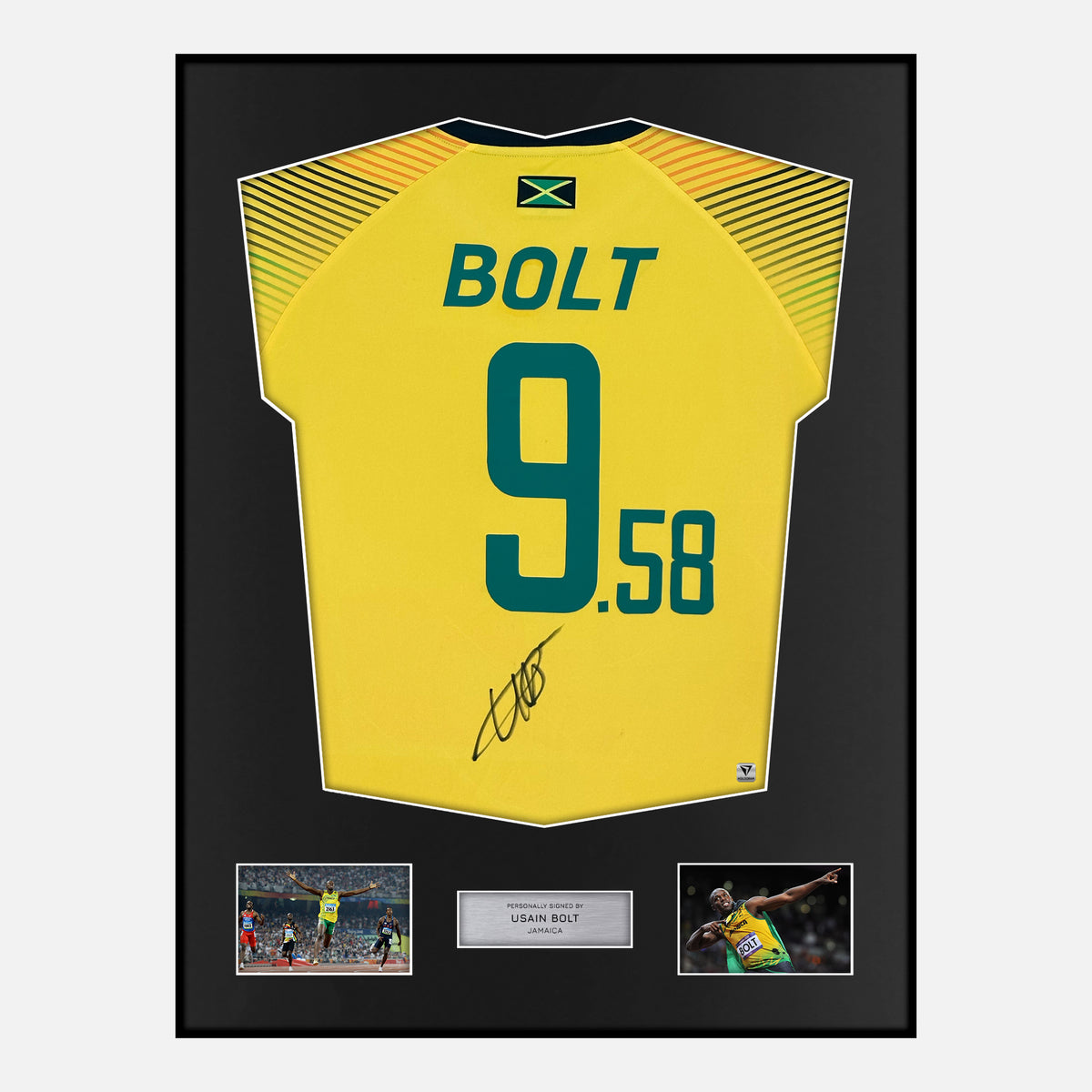 Framed Usain Bolt Signed Jamaica Shirt Olympics [Classic] — Verified autograph with NFC and certificate | The Vault