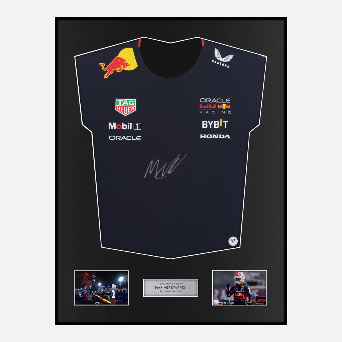 Framed Max Verstappen Signed Red Bull Racing Shirt 2025 F1 [Classic] — Verified autograph with NFC and certificate | The Vault