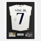 Framed Vinicius Junior Signed Real Madrid Shirt 2023-24 Home [Classic]