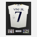 Framed Vinícius Junior Signed Real Madrid Shirt 2023-24 Home [Classic]