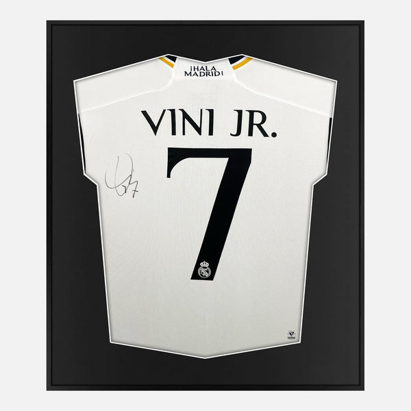 Framed Vinicius Junior Signed Real Madrid Shirt 2023-24 Home [Mini]