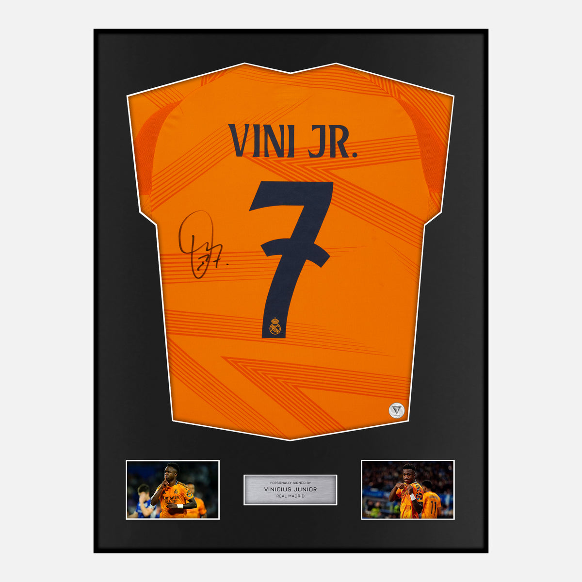 Framed Vinicius Junior Signed Real Madrid Shirt 2024-25 Away [Classic] — Verified autograph with NFC and certificate | The Vault