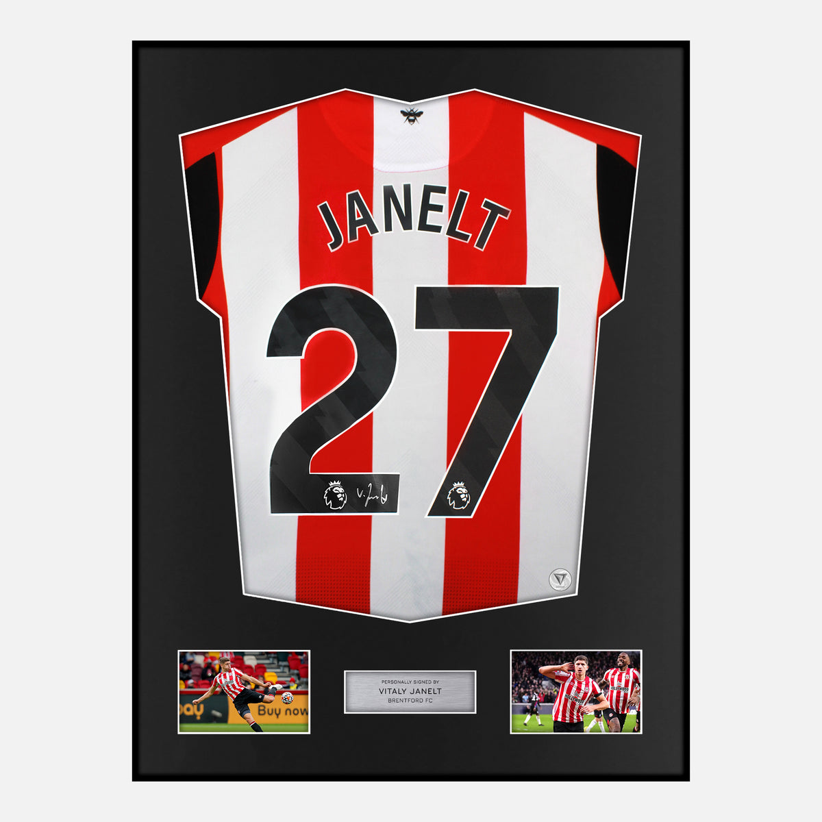 Framed Vitaly Janelt Signed Brentford Shirt 2023-25 Home [Classic] — Verified autograph with NFC and certificate | The Vault