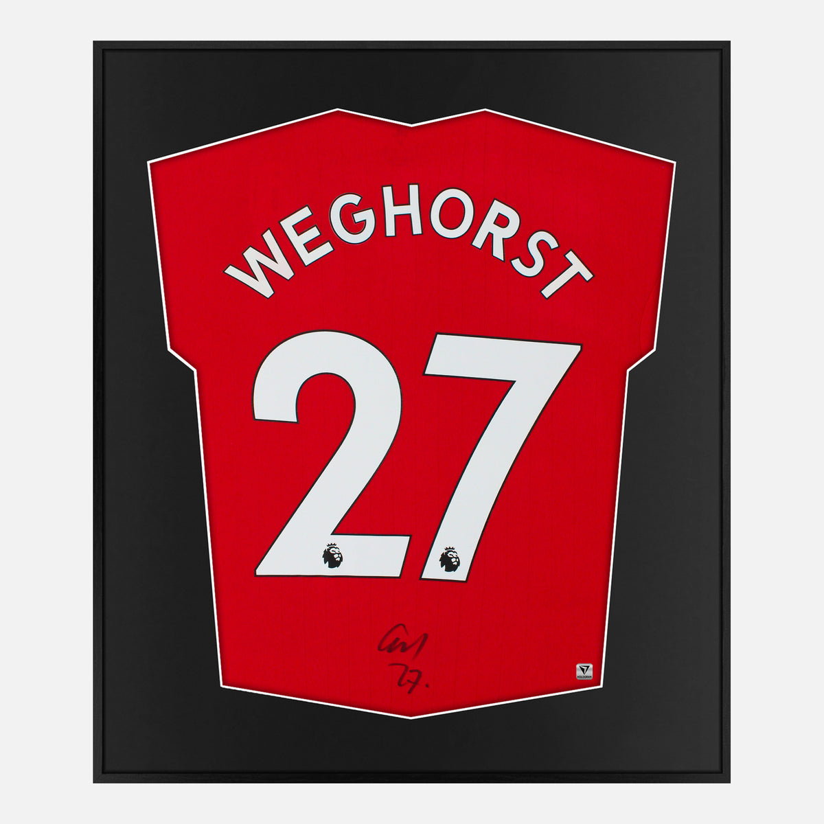 Framed Weghorst Signed Manchester United Shirt, Red Home [Lite] — Authentic signature with NFC and COA | The Vault