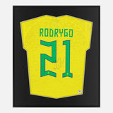 Framed Rodrygo Signed Brazil Shirt, Authentic Home [Lite]