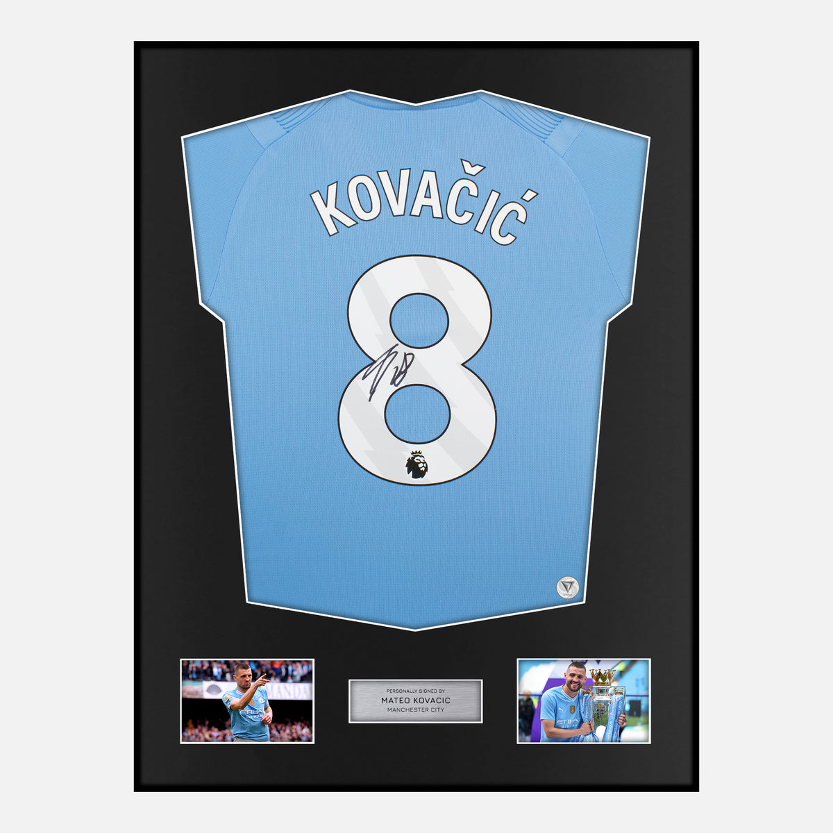 Framed Mateo Kovacic Signed Manchester City Shirt 2023-24 Home [Classic] — Verified autograph with NFC and certificate | The Vault