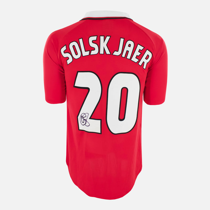 Framed Solskjaer Signed Manchester United Shirt, 99 Final [Mini]