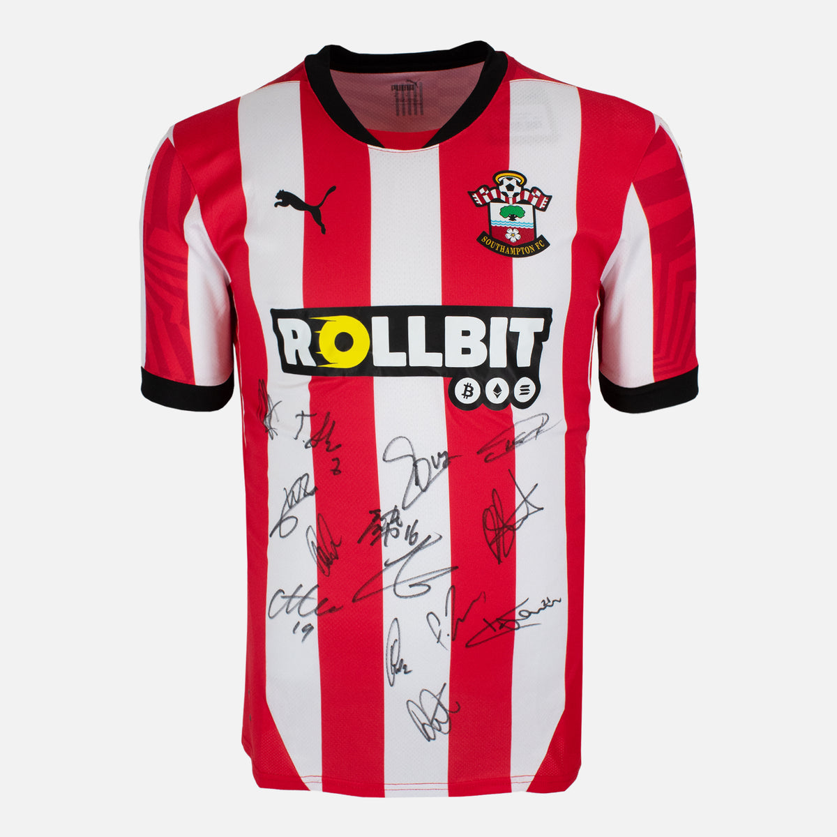 Squad Signed Southampton Shirt 2024-25 Home [14 Autographs] — Southampton signed shirt from the 2024 to 2025 season | The Vault