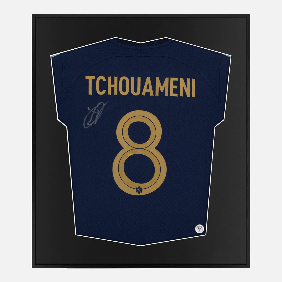 Framed Aurelien Tchouameni Signed France Shirt, Home Blue [Lite] — Authentic signature with NFC and COA | The Vault