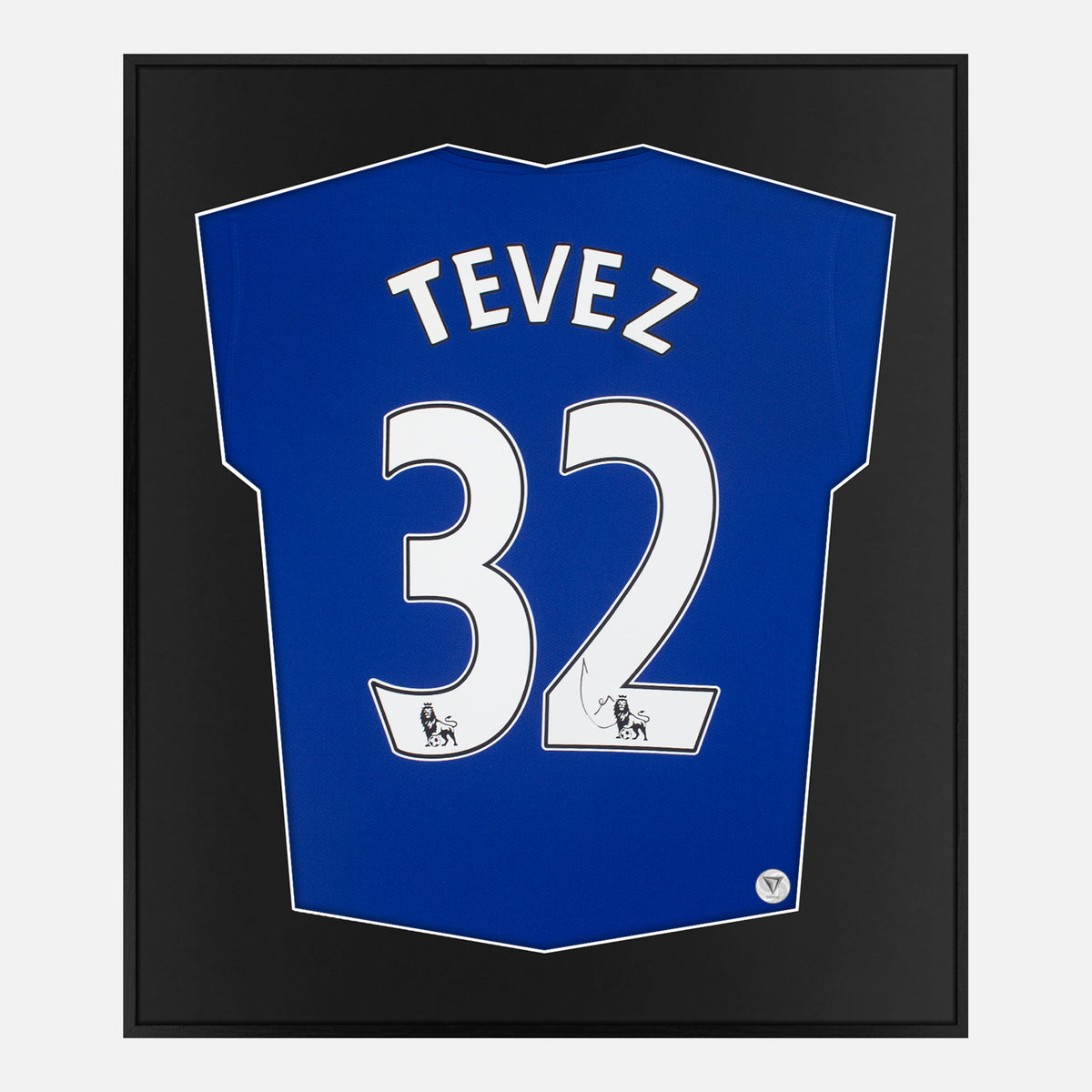 Framed Tevez Signed Man United Shirt, Blue Anniversary Kit [Lite] — Authentic signature with NFC and COA | The Vault
