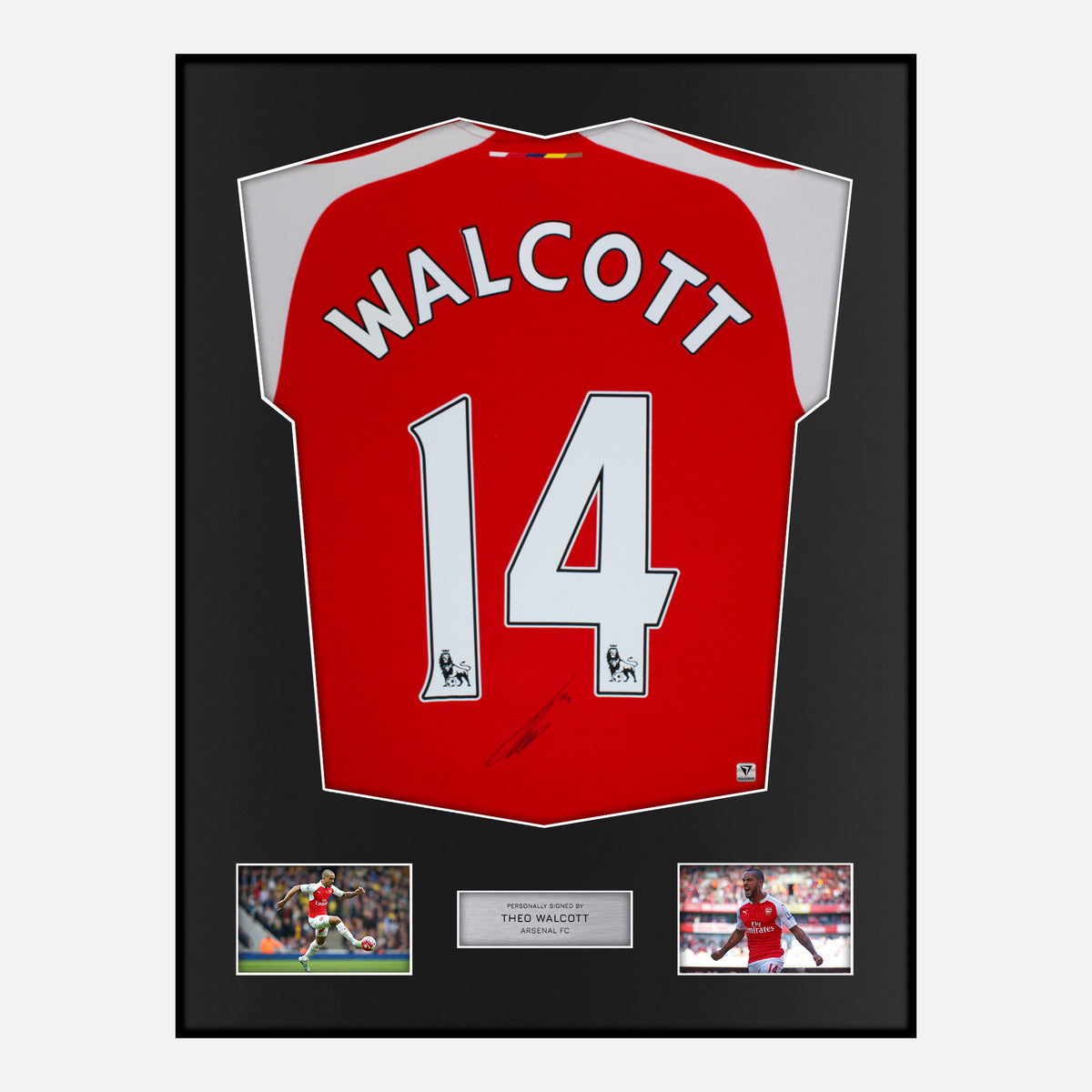 Framed Theo Walcott Signed Arsenal Shirt 2014-15 Home [Classic] — Verified autograph with NFC and certificate | The Vault