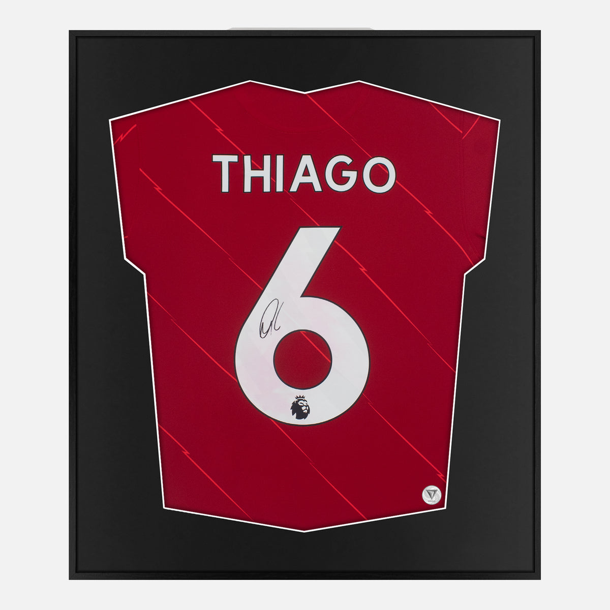 Framed Thiago Signed Shirt, Liverpool, Red Home [Lite] — Authentic signature with NFC and COA | The Vault