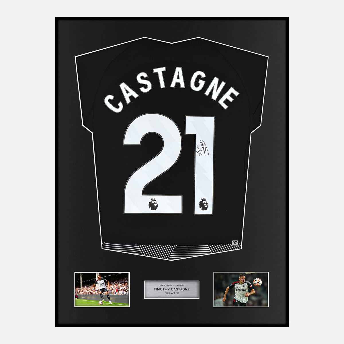 Framed Timothy Castagne Signed Fulham Shirt 2023-24 Third away [Classic] — Verified autograph with NFC and certificate | The Vault