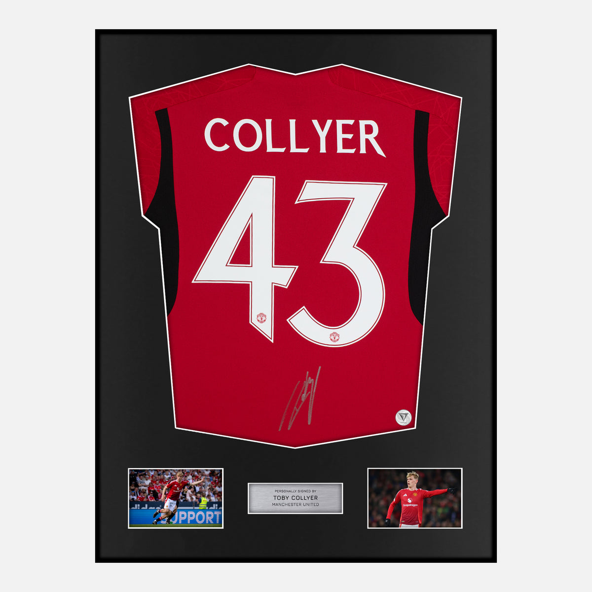 Framed Toby Collyer Signed Manchester United Shirt Home 2023-24 [Classic] — Verified autograph with NFC and certificate | The Vault