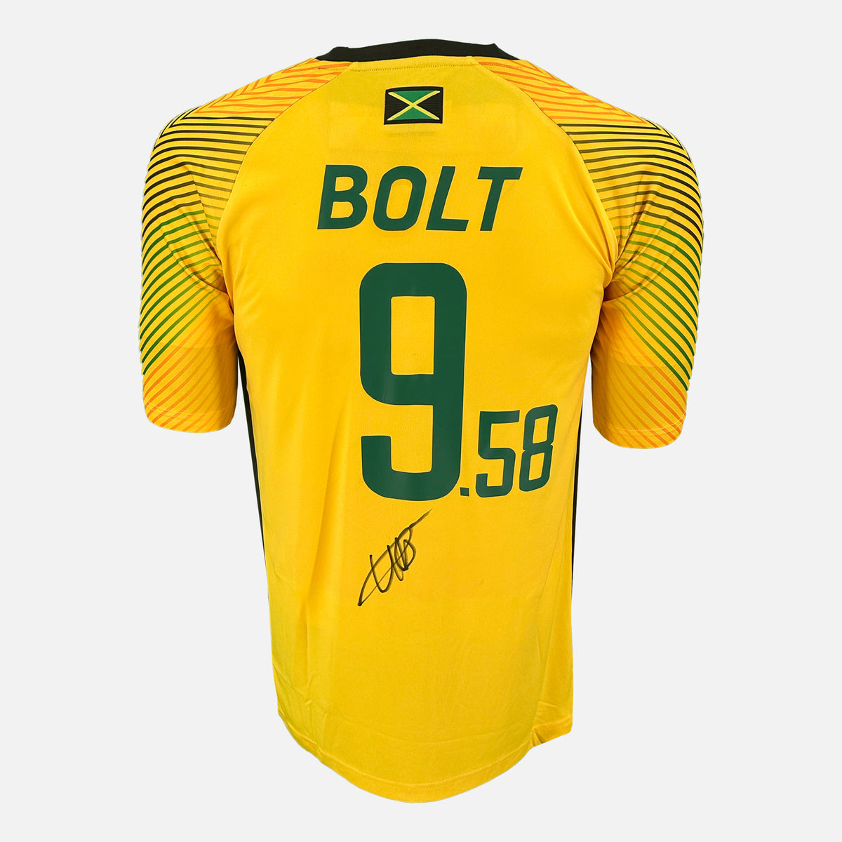 Usain Bolt Signed Jamaica Shirt Olympics [9.58] — Jamaica Olympics signed shirt | The Vault