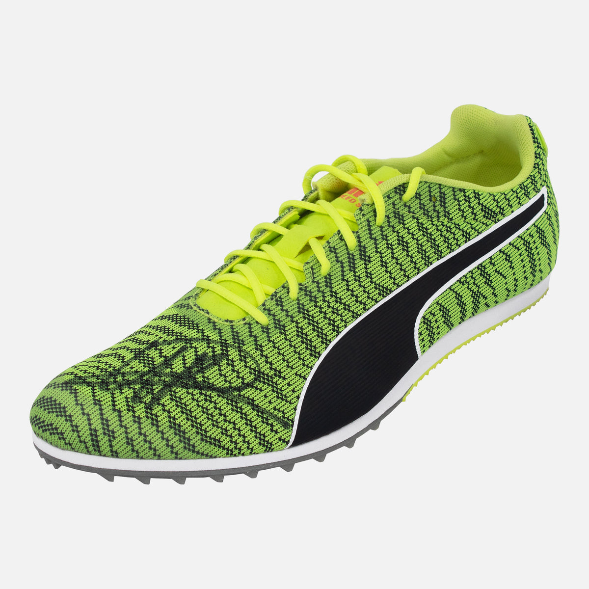 Usain Bolt Signed Running Spikes Puma Jamaica [Left] — Showcase and protect your signed Bolt olympics boot | The Vault