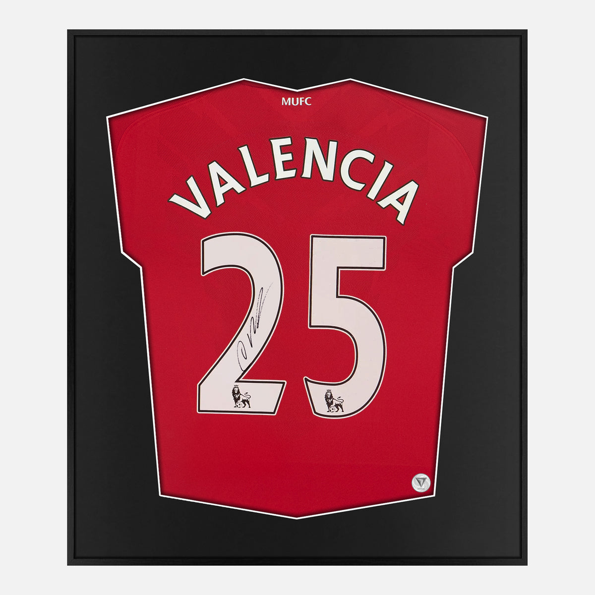 Framed Valencia Signed Manchester United Shirt, 25 Home [Lite] — Authentic signature with NFC and COA | The Vault