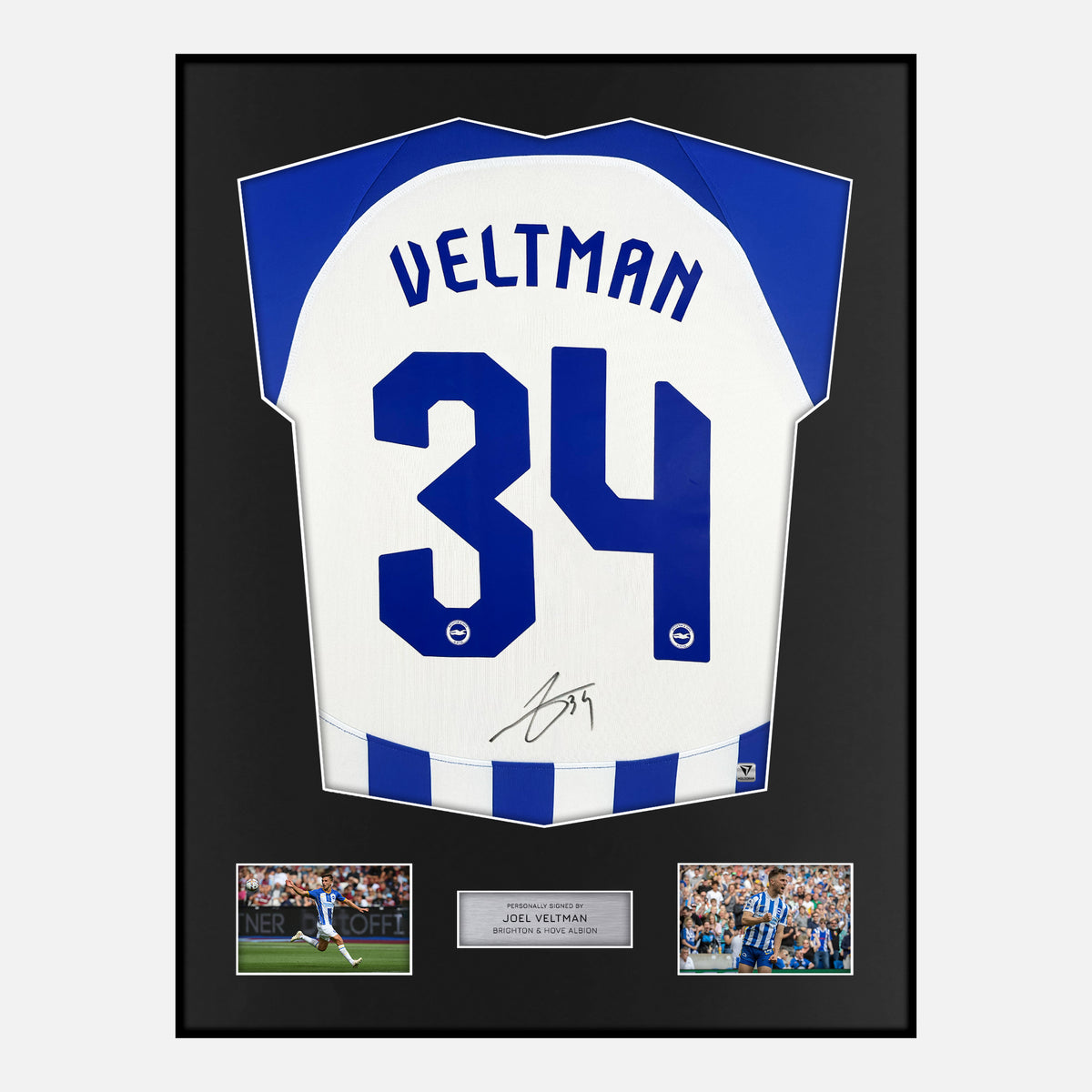 Framed Joel Veltman Signed Brighton Shirt Home 2023-24 [Classic] — Verified autograph with NFC and certificate | The Vault