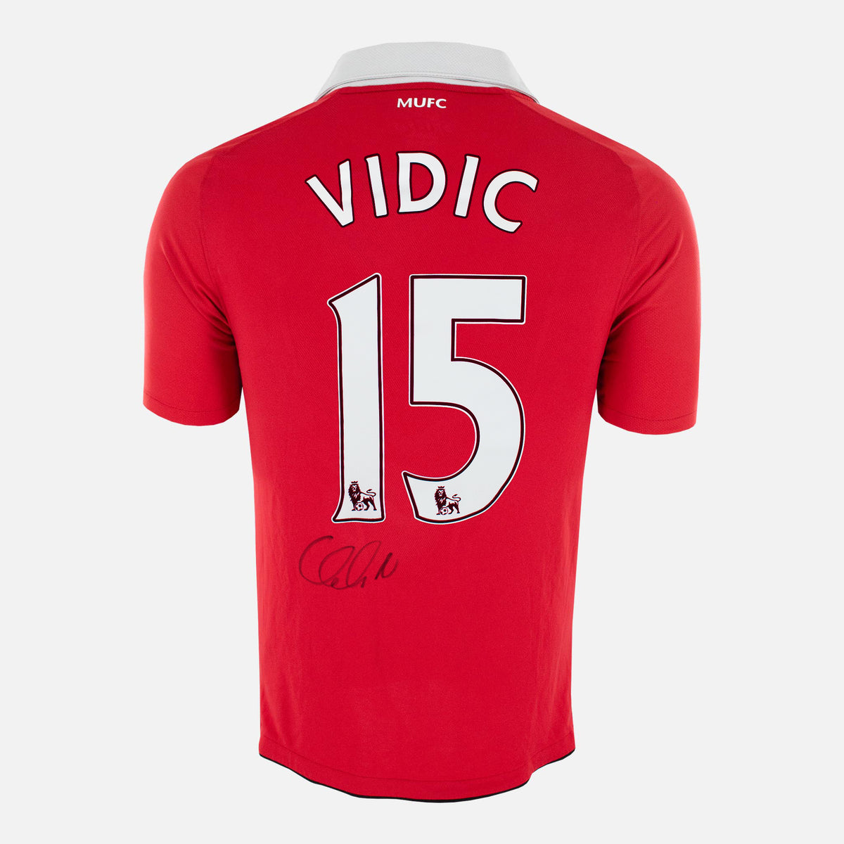 Nemanja Vidic Signed Manchester United Shirt 2010-11 Home [15] — Manchester United signed shirt from the 2010 to 2011 season | The Vault