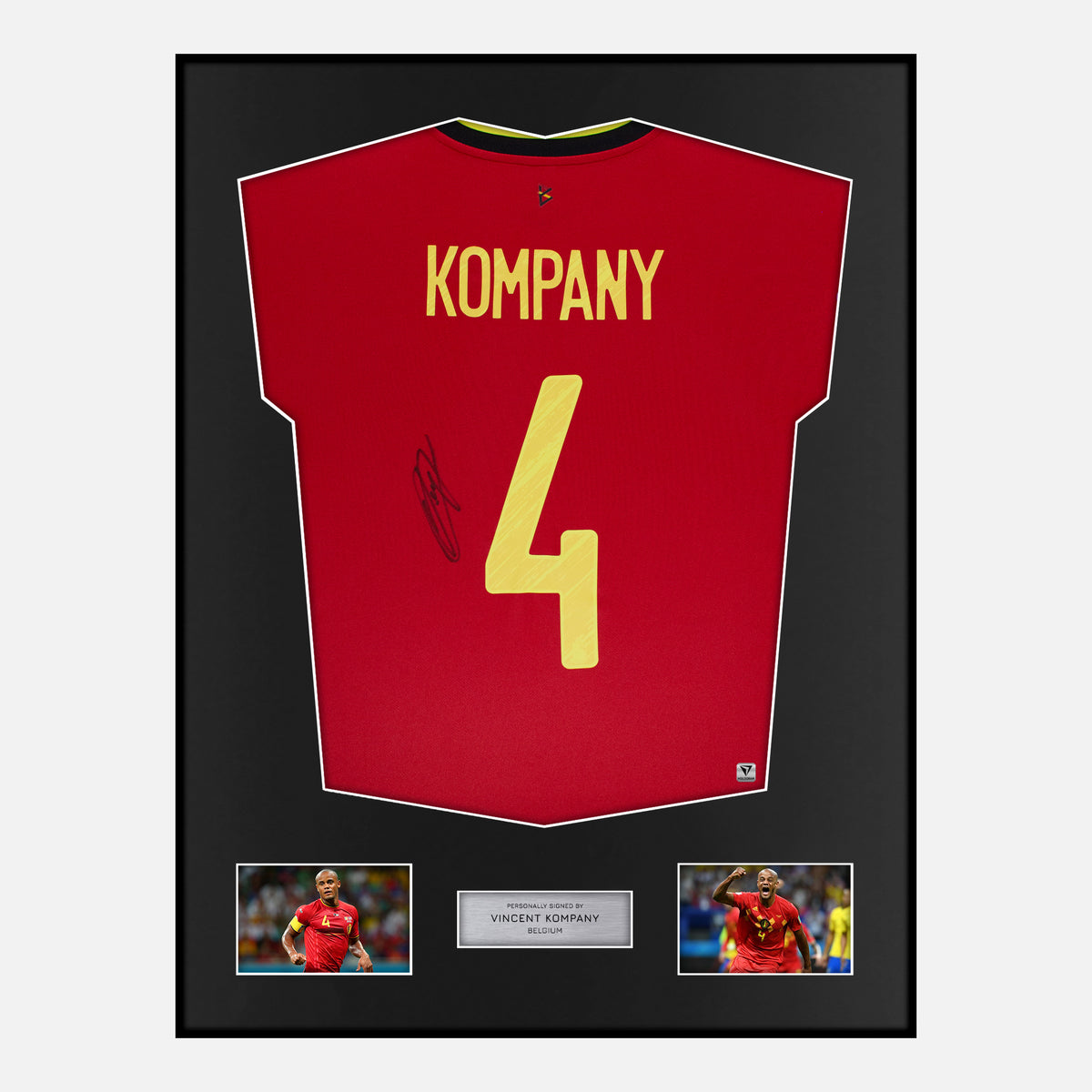 Framed Vincent Kompany Signed Belgium Shirt 2020-21 Home [Classic] — Verified autograph with NFC and certificate | The Vault