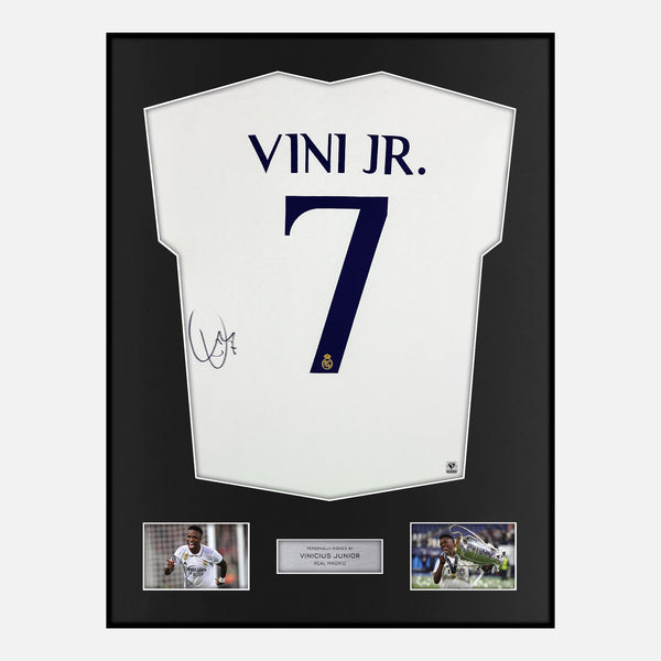 Framed Vinícius Junior Signed Real Madrid Shirt 2023-24 Home [Modern]