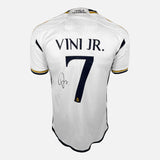 Framed Vinícius Junior Signed Real Madrid Shirt 2023-24 Home [Modern]