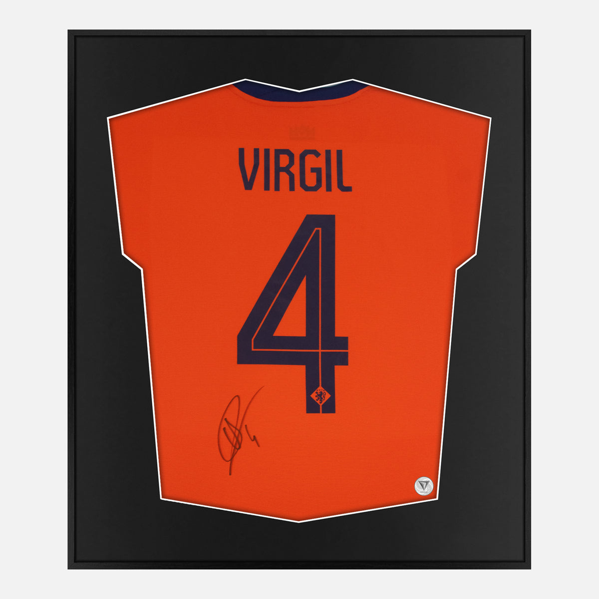 Framed Virgil Van Dijk Signed Shirt, Holland Orange Home [Lite] — Lite framed Netherlands shirt signed by Virgil van Dijk | The Vault