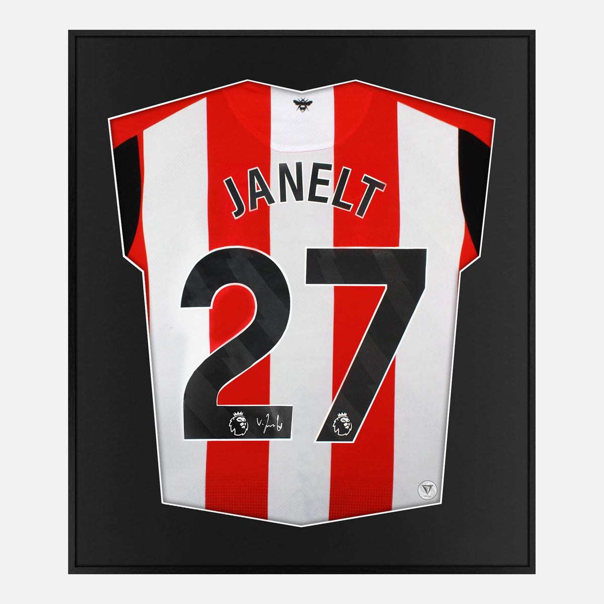 Framed Janelt Signed Brentford Shirt, 2023-15 Home [Lite] — Authentic signature with NFC and COA | The Vault