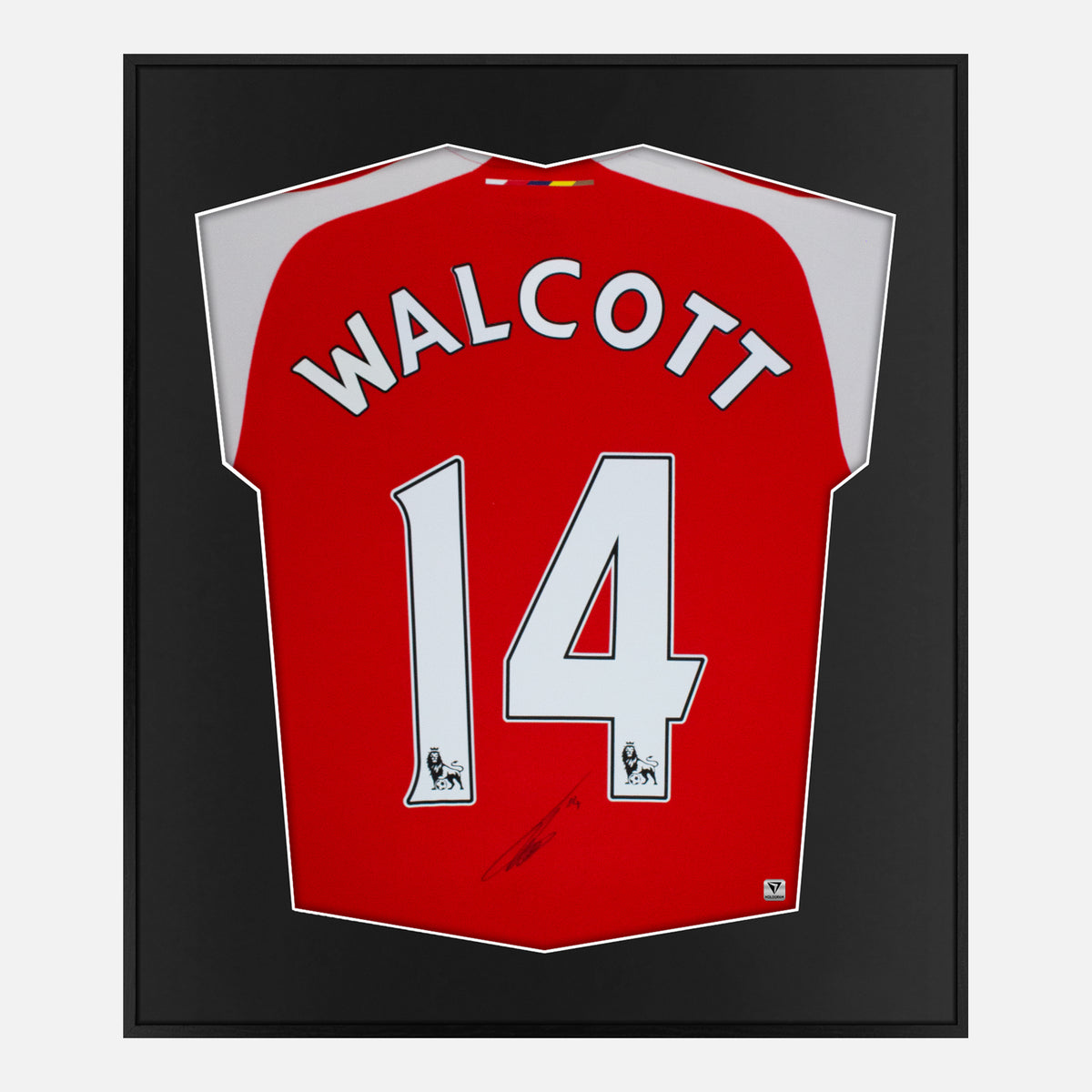 Framed Walcott Signed Arsenal Shirt, Red Home 14 [Lite] — Authentic signature with NFC and COA | The Vault