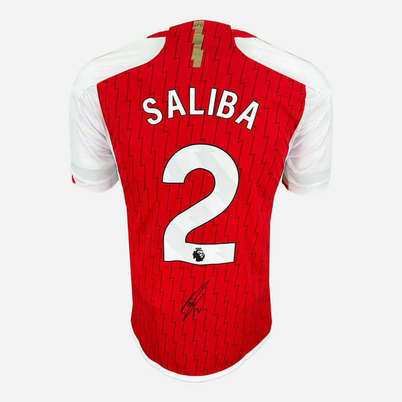 Framed William Saliba Signed Shirt, Arsenal, Red Home [Mini]