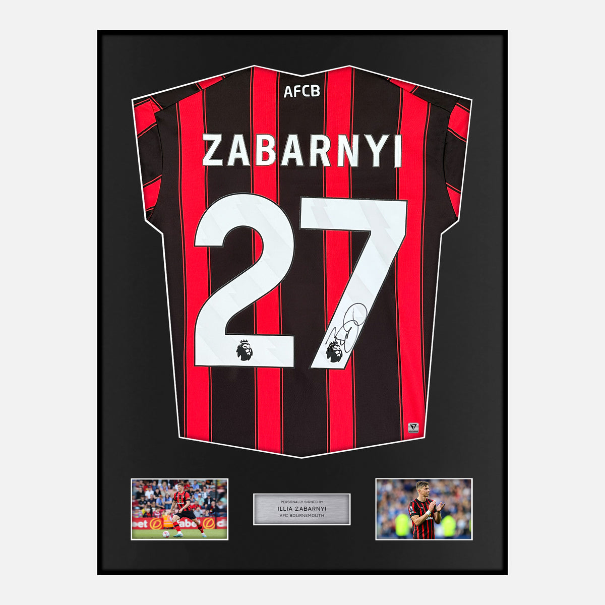 Framed Illia Zabarnyi Signed Bournemouth Shirt Home 2023-24 [Classic] — Verified autograph with NFC and certificate | The Vault