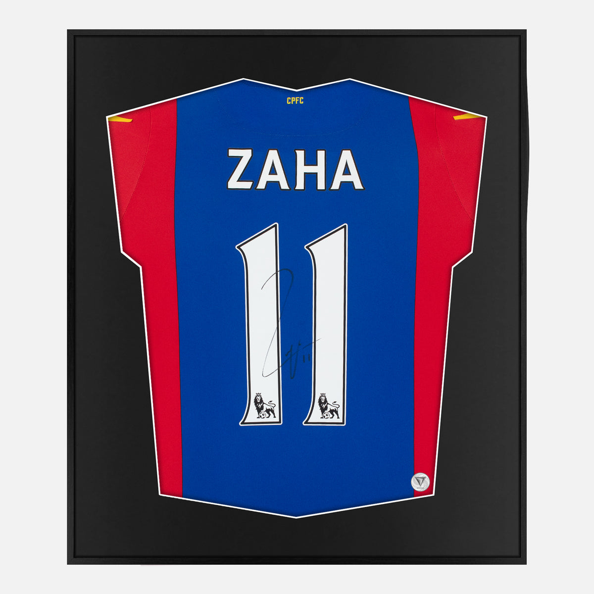 Framed Zaha Signed Shirt, Crystal Palace Red/Blue Home [Lite] — Authentic signature with NFC and COA | The Vault